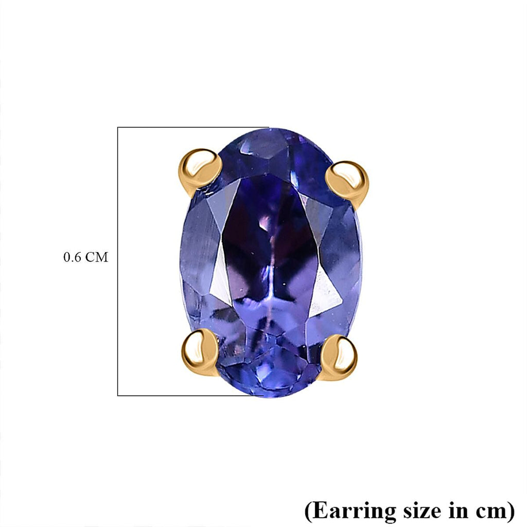 14K Yellow Gold Tanzanite Solitaire Stud Push Post Earring 0.93 Ct.