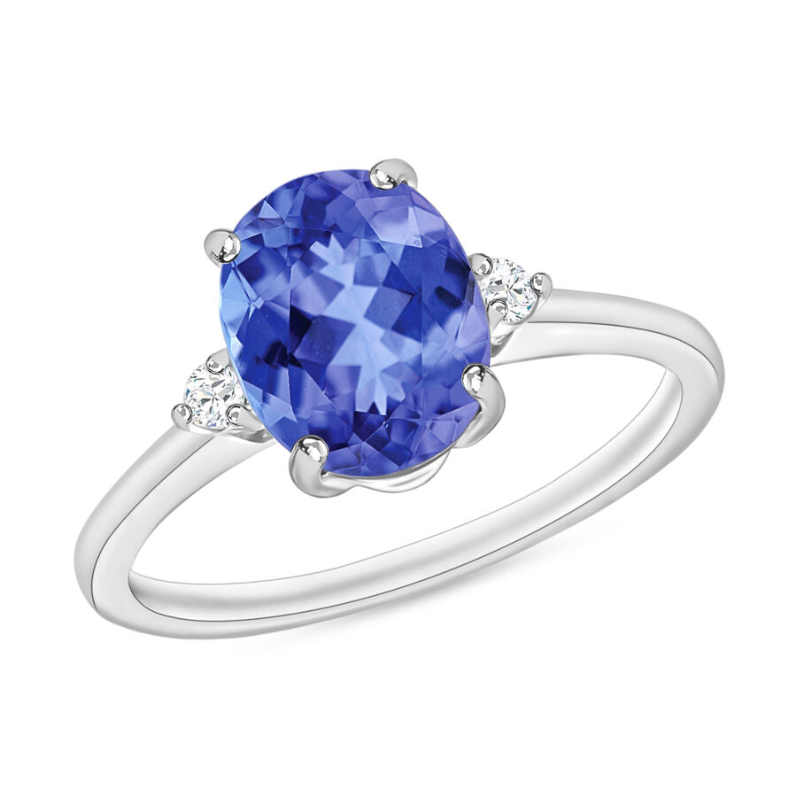 14K W Gold  AA   Tanzanite ,  White Diamond  I1-I2 Main Stone With Side Stone Ring 2.10 ct,  Gold Wt. 4 Gms  2.100  Ct. 8004243 0