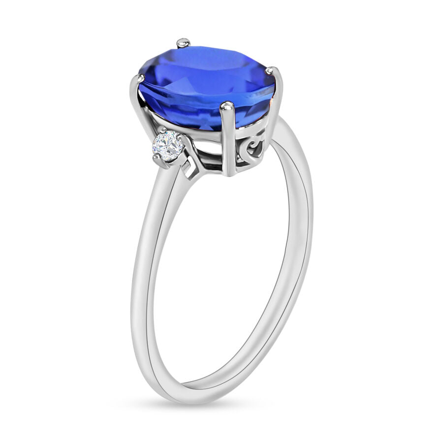 14K W Gold  AA   Tanzanite ,  White Diamond  I1-I2 Main Stone With Side Stone Ring 2.10 ct,  Gold Wt. 4 Gms  2.100  Ct. 8004243 2