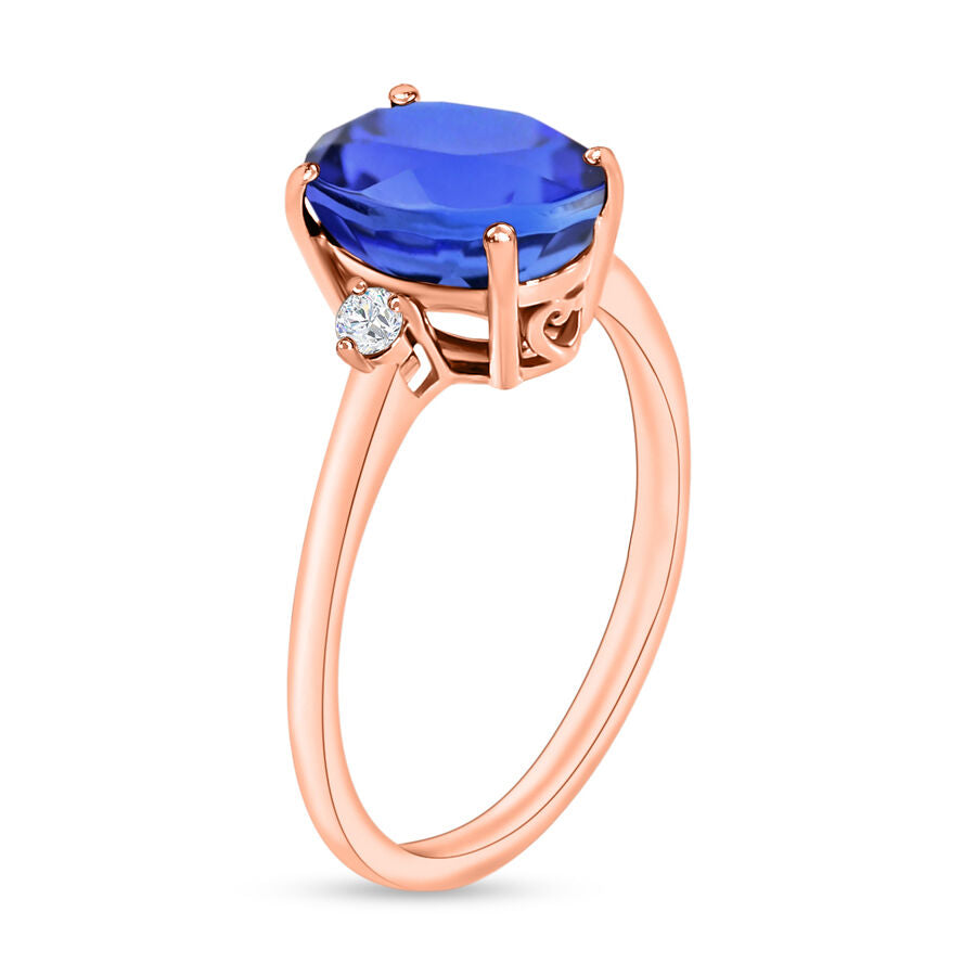 14K Rose Gold  AA   Tanzanite ,  White Diamond  I1-I2 Main Stone With Side Stone Ring 2.10 ct,  Gold Wt. 4 Gms  2.100  Ct. 8004277 2