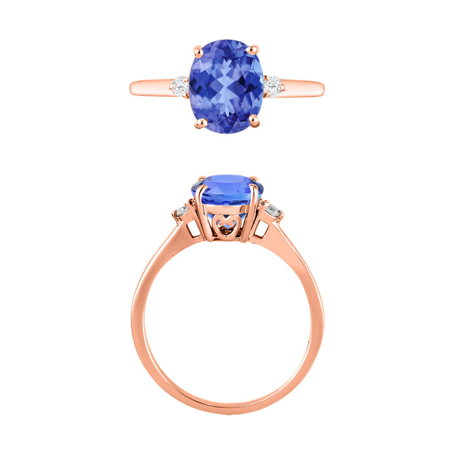 14K Rose Gold  AA   Tanzanite ,  White Diamond  I1-I2 Main Stone With Side Stone Ring 2.10 ct,  Gold Wt. 4 Gms  2.100  Ct. 8004277 3
