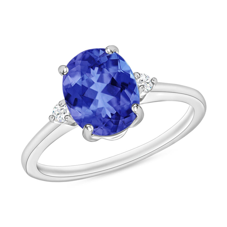 18K W Gold  AAA   Tanzanite ,  White Diamond  SI Main Stone With Side Stone Ring 2.10 ct,  Gold Wt. 4 Gms  2.100  Ct. 8004294 0
