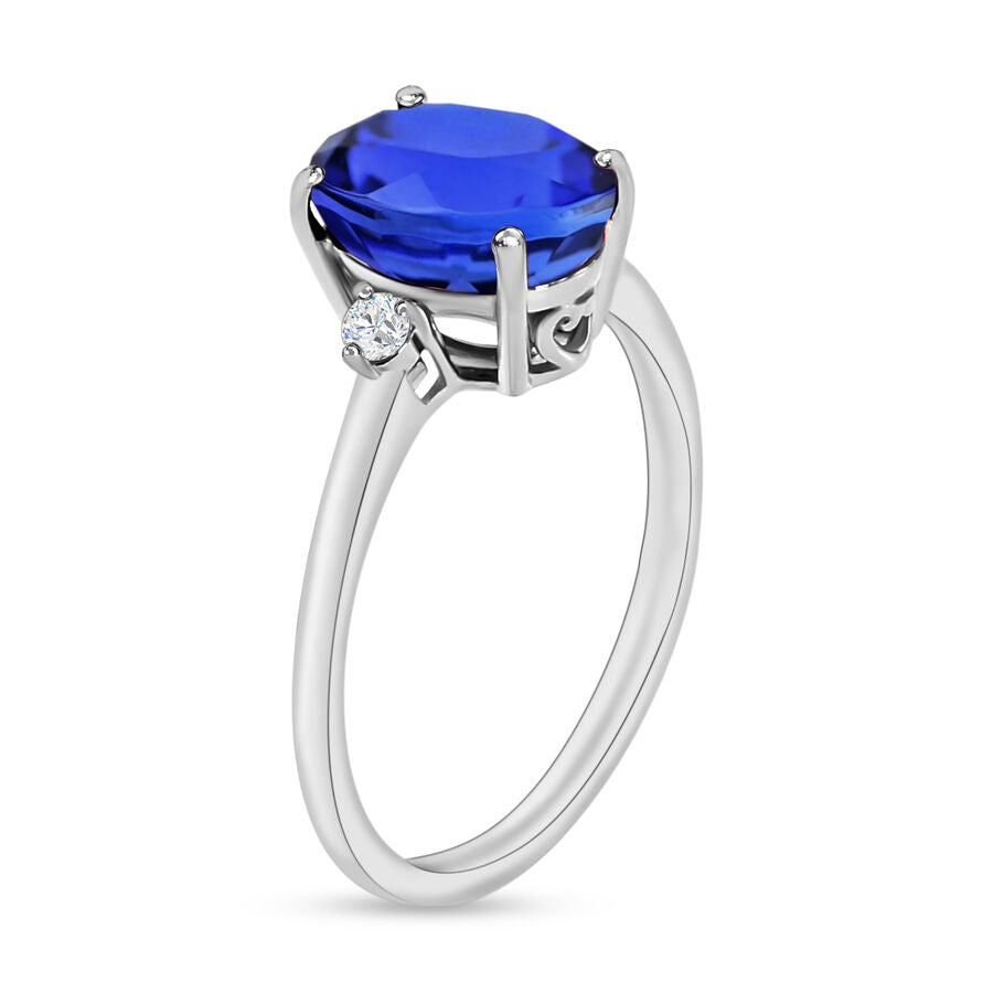 18K W Gold  AAA   Tanzanite ,  White Diamond  SI Main Stone With Side Stone Ring 2.10 ct,  Gold Wt. 4 Gms  2.100  Ct. 8004294 2