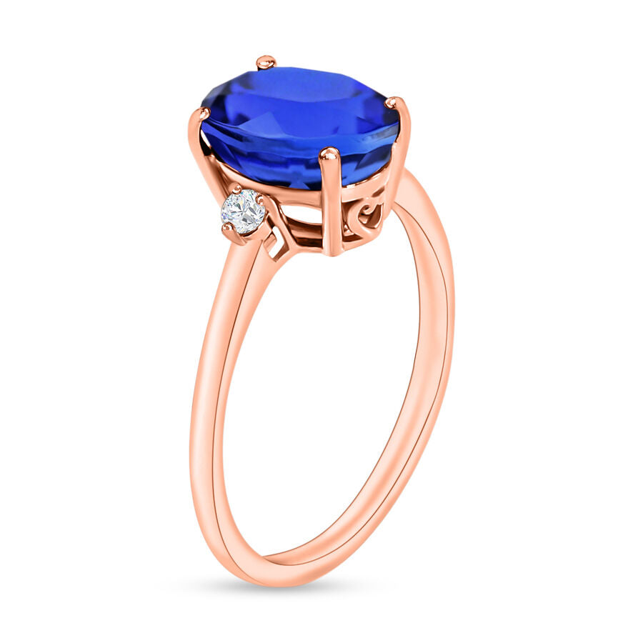 18K Rose Gold  AAA   Tanzanite ,  White Diamond  SI Main Stone With Side Stone Ring 2.10 ct,  Gold Wt. 5.5 Gms  2.100  Ct. 8004328 2