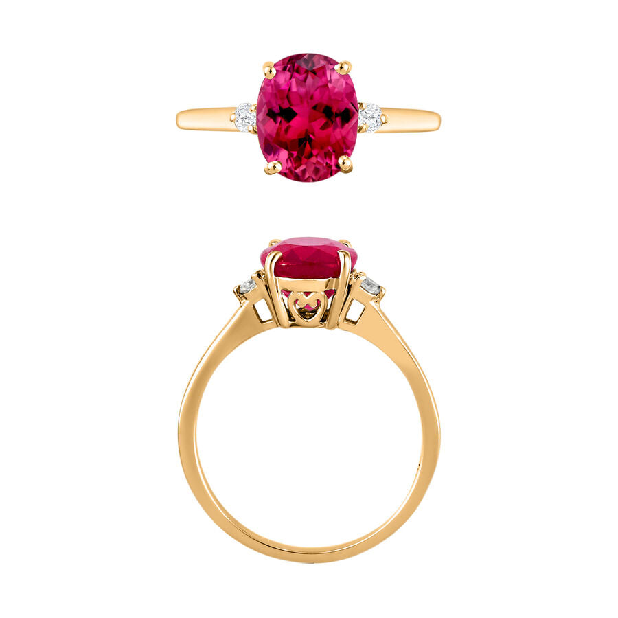 14K Yellow Gold  AA   Rubellite ,  White Diamond  I1-I2 Main Stone With Side Stone Ring 2.50 ct,  Gold Wt. 4 Gms  2.500  Ct. 8004498 3