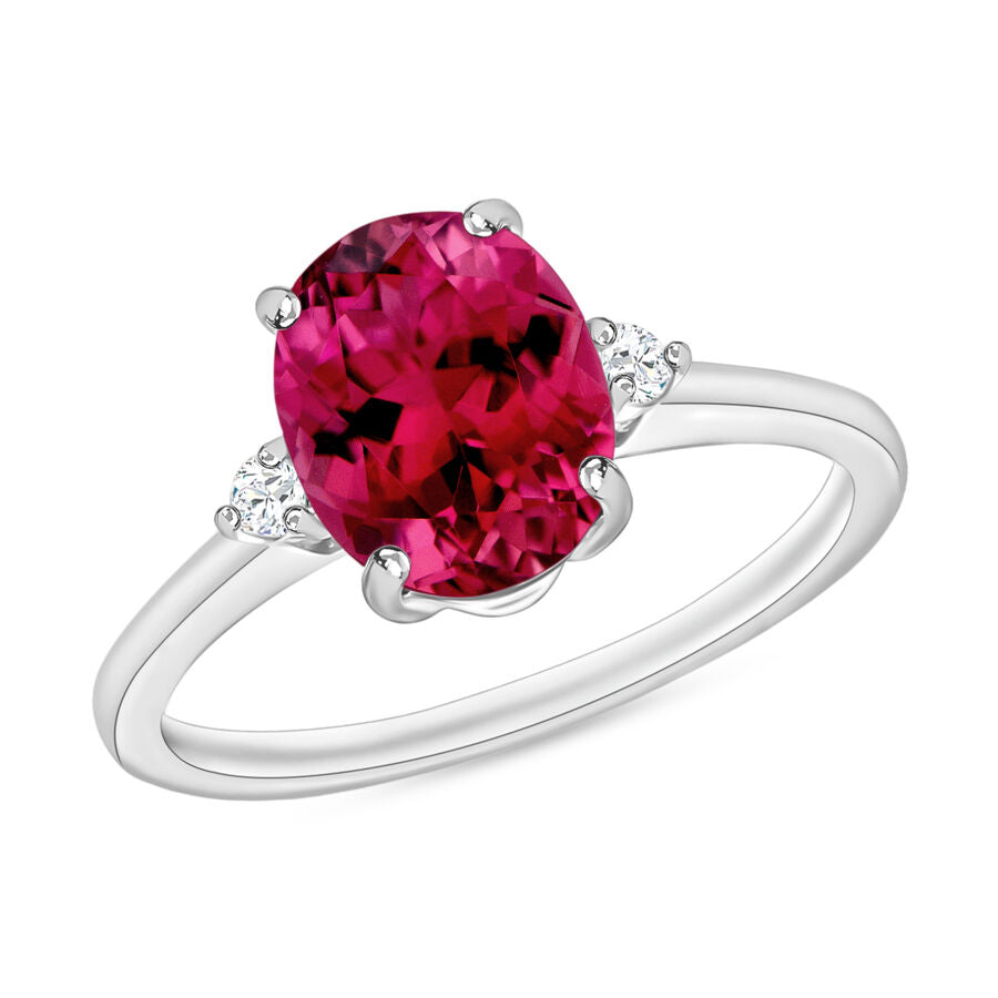 18K W Gold  AAA   Rubellite ,  White Diamond  SI Main Stone With Side Stone Ring 2.50 ct,  Gold Wt. 5.5 Gms  2.500  Ct. 8004532 0