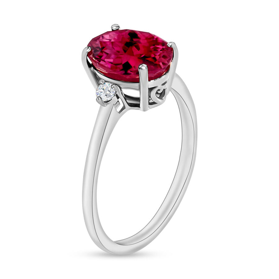 18K W Gold  AAA   Rubellite ,  White Diamond  SI Main Stone With Side Stone Ring 2.50 ct,  Gold Wt. 5.5 Gms  2.500  Ct. 8004532 2