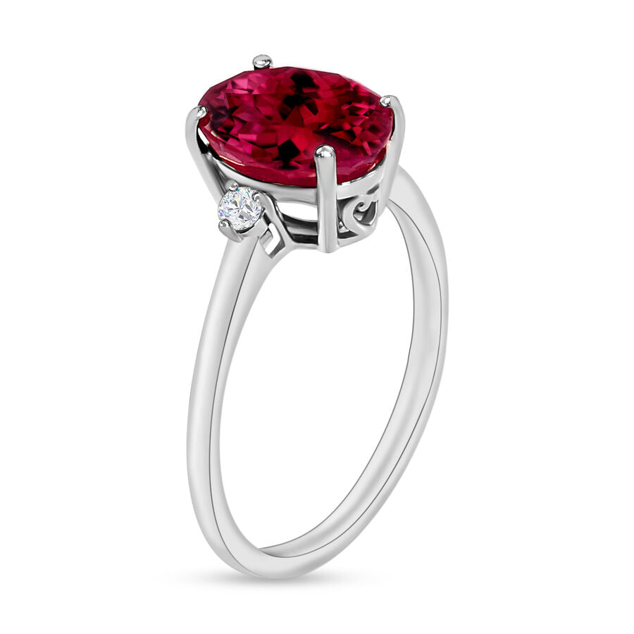 950 Platinum  AAAA  Rubellite   White Diamond  EF, VS Main Stone With Side Stone Ring 2.50 ct,  Platinum Wt. 5.5 Gms  2.162  Ct. 8004583 2