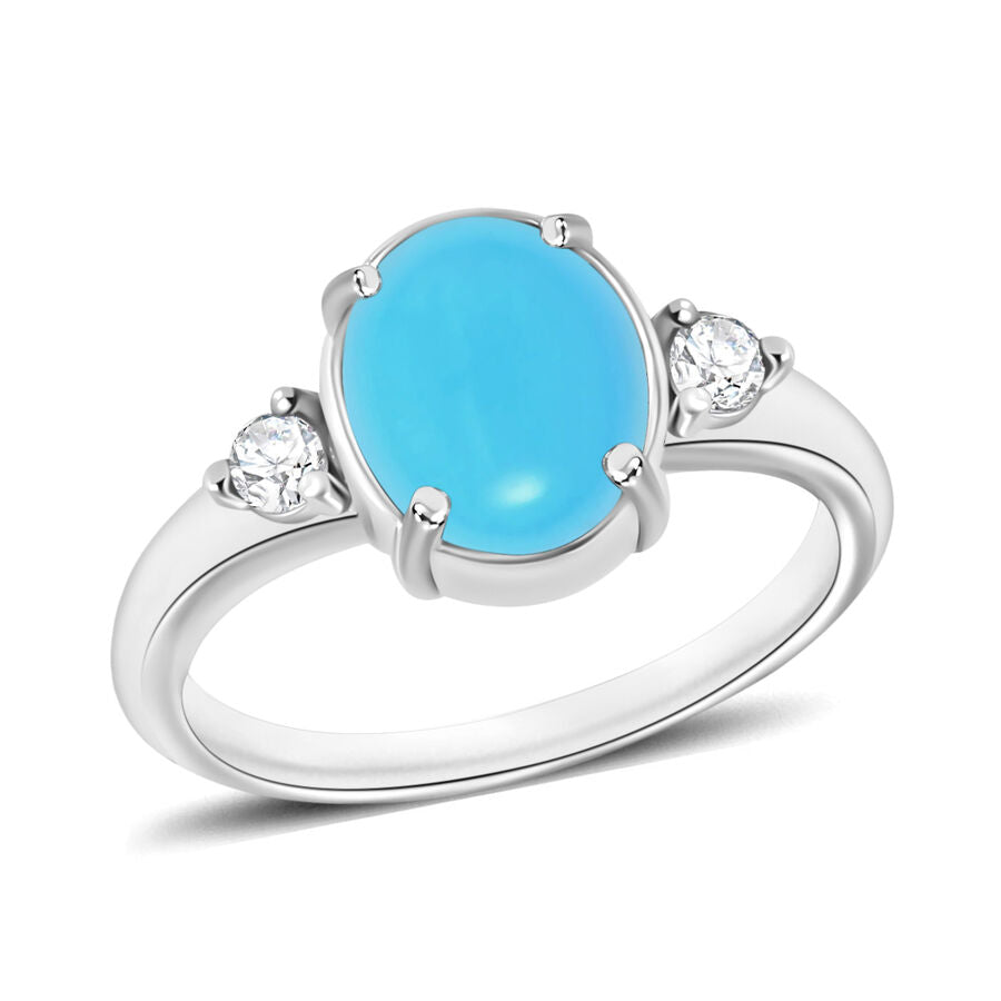 14K W Gold  AA   Sleeping Beauty Turquoise ,  White Diamond  I1-I2 Main Stone With Side Stone Ring 2.49 ct,  Gold Wt. 4 Gms  2.490  Ct. 8005076 0