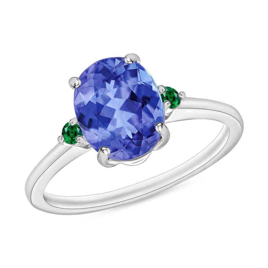 14K W Gold  AA   Tanzanite ,  Colombian Emerald  Main Stone With Side Stone Ring 2.10 ct,  Gold Wt. 4 Gms  2.100  Ct. 8005433 0