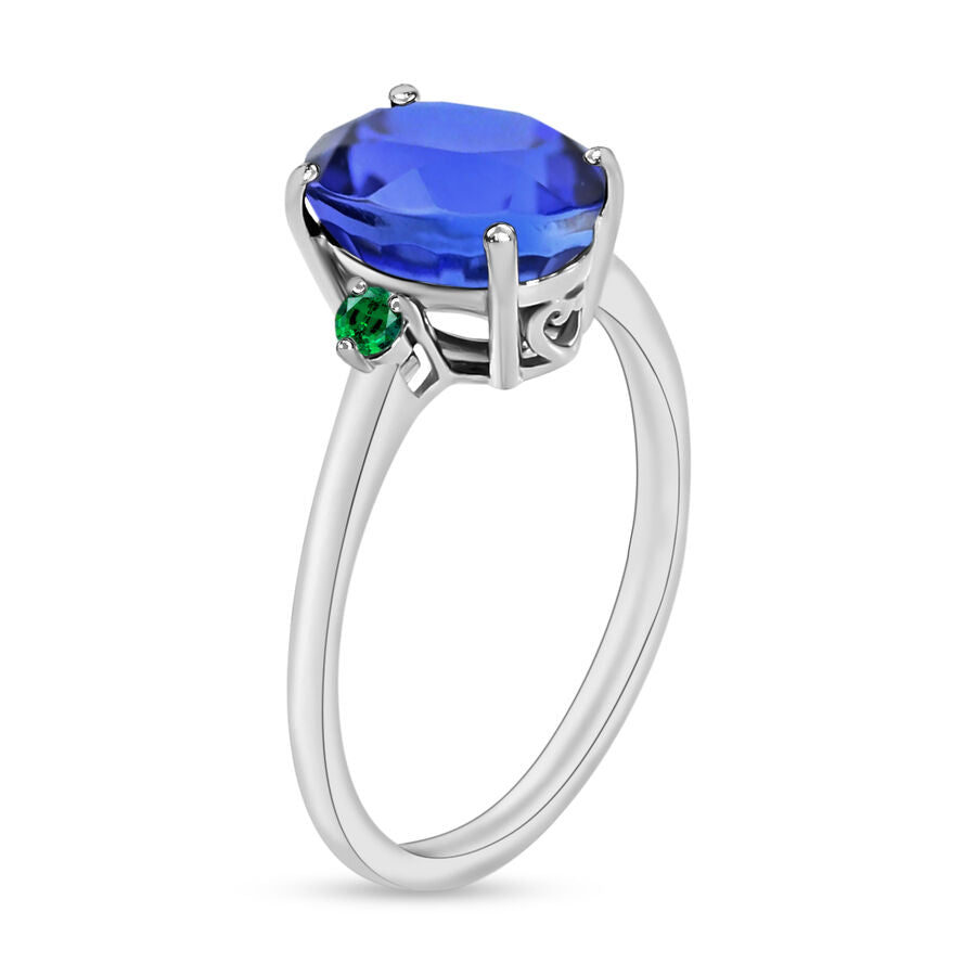 14K W Gold  AA   Tanzanite ,  Colombian Emerald  Main Stone With Side Stone Ring 2.10 ct,  Gold Wt. 4 Gms  2.100  Ct. 8005433 2
