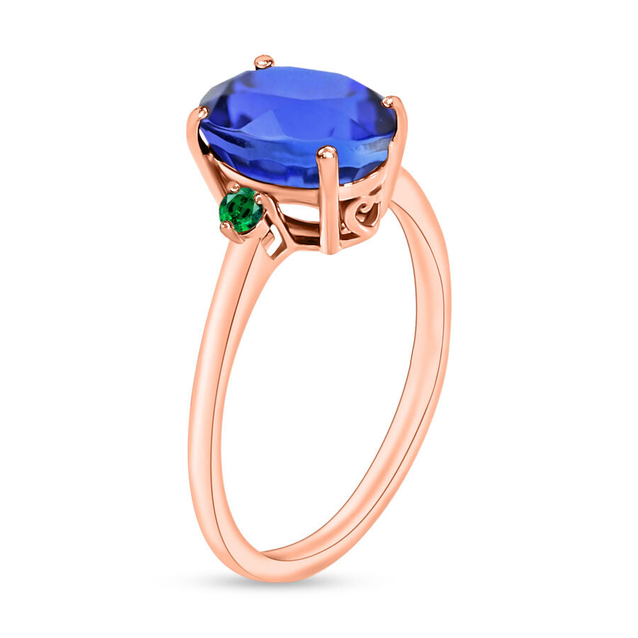 14K Rose Gold  AA   Tanzanite ,  Colombian Emerald  Main Stone With Side Stone Ring 2.10 ct,  Gold Wt. 4 Gms  2.100  Ct. 8005467 2