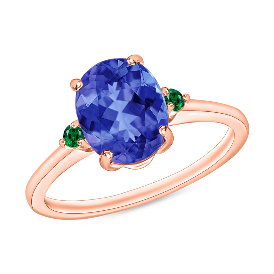 18K Rose Gold  AAA   Tanzanite ,  Colombian Emerald  Main Stone With Side Stone Ring 2.10 ct,  Gold Wt. 5.5 Gms  2.100  Ct. 8005518 0
