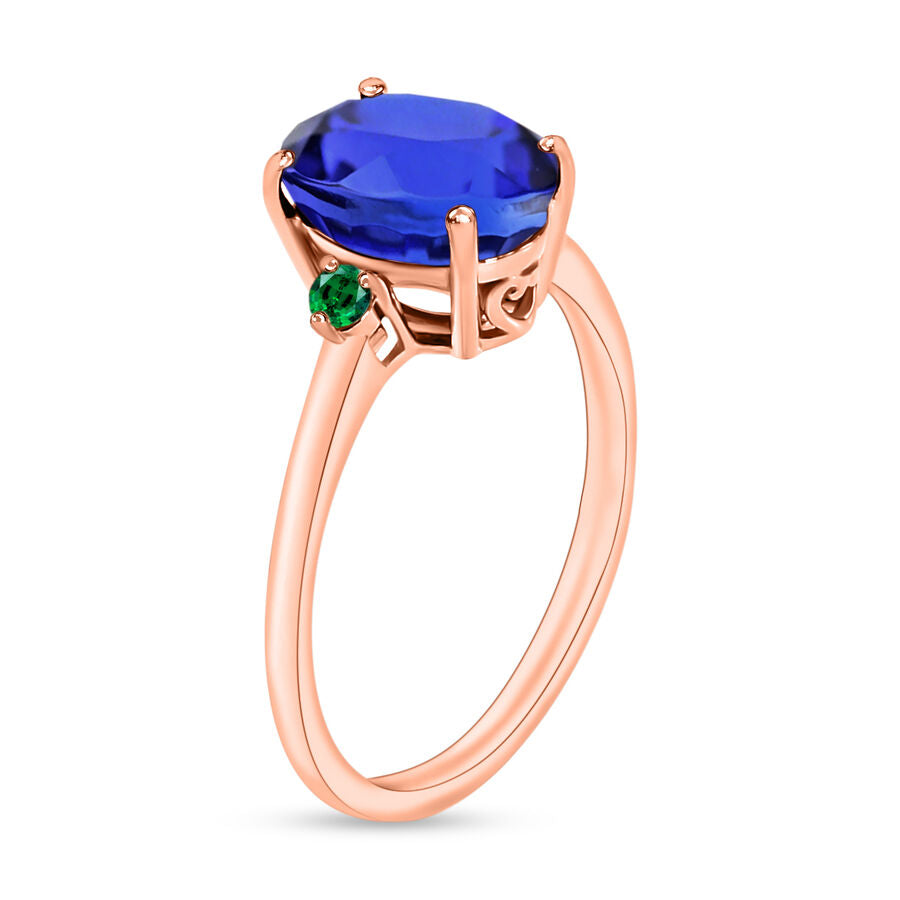 18K Rose Gold  AAA   Tanzanite ,  Colombian Emerald  Main Stone With Side Stone Ring 2.10 ct,  Gold Wt. 5.5 Gms  2.100  Ct. 8005518 2