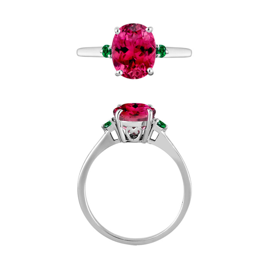 14K W Gold  AA   Rubellite ,  Colombian Emerald  Main Stone With Side Stone Ring 2.50 ct,  Gold Wt. 4 Gms  2.500  Ct. 8005671 3