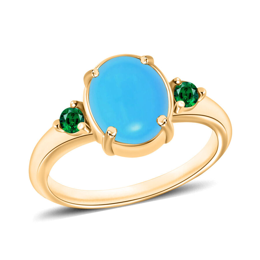 18K Yellow Gold  AAA   Sleeping Beauty Turquoise ,  Colombian Emerald  Main Stone With Side Stone Ring 2.49 ct,  Gold Wt. 5.5 Gms  2.490  Ct. 8006334 0