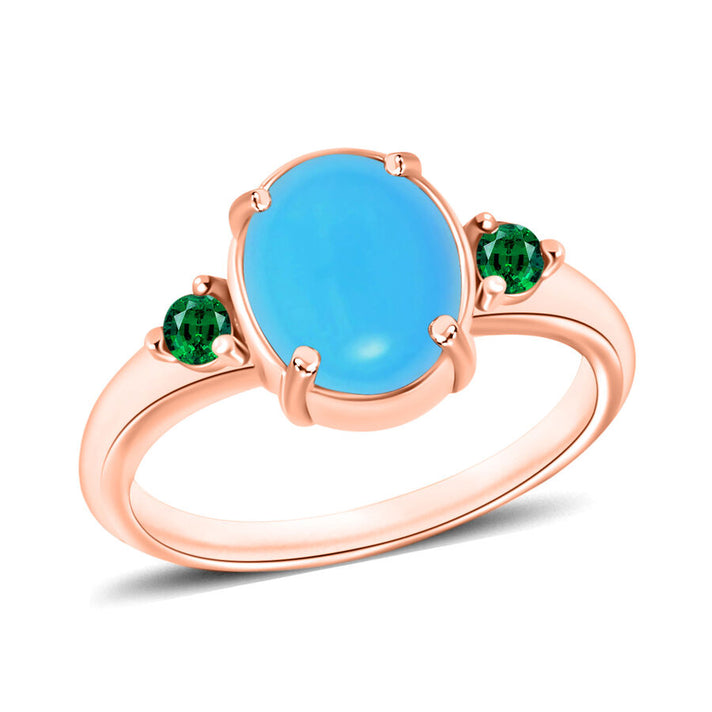 18K Rose Gold  AAA   Sleeping Beauty Turquoise ,  Colombian Emerald  Main Stone With Side Stone Ring 2.49 ct,  Gold Wt. 5.5 Gms  2.490  Ct. 8006351 1