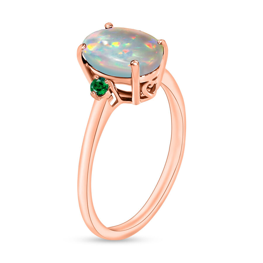 14K Rose Gold  AA   Ethiopian Opal ,  Colombian Emerald  Main Stone With Side Stone Ring 1.30 ct,  Gold Wt. 4 Gms  1.300  Ct. 8006419 2