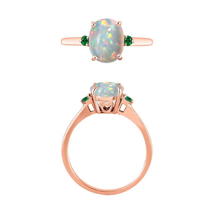 14K Rose Gold  AA   Ethiopian Opal ,  Colombian Emerald  Main Stone With Side Stone Ring 1.30 ct,  Gold Wt. 4 Gms  1.300  Ct. 8006419 3