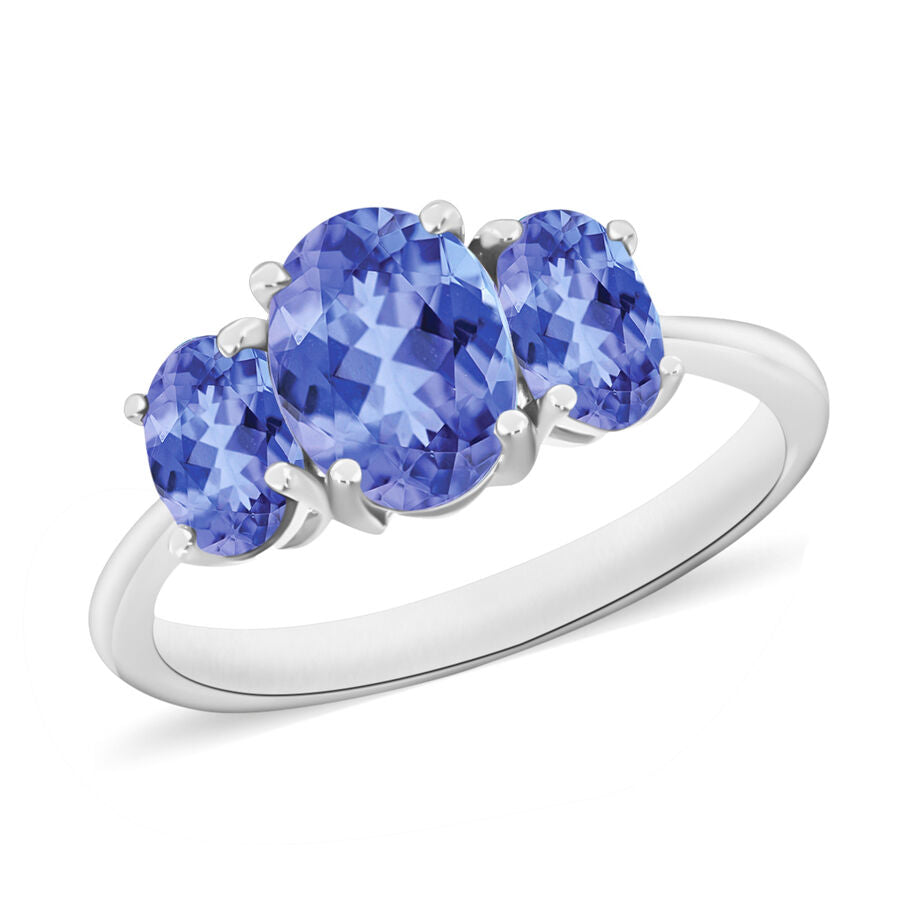 Tanzanite  3 Stone Ring in Platinum Overlay Sterling Silver 2.31 ct  2.310  Ct. 8006623 0