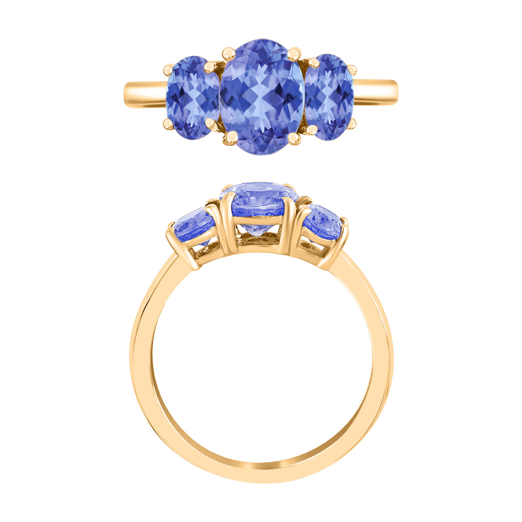 Tanzanite  3 Stone Ring in Vermeil YG Sterling Silver 2.31 ct  2.310  Ct._8006633_3