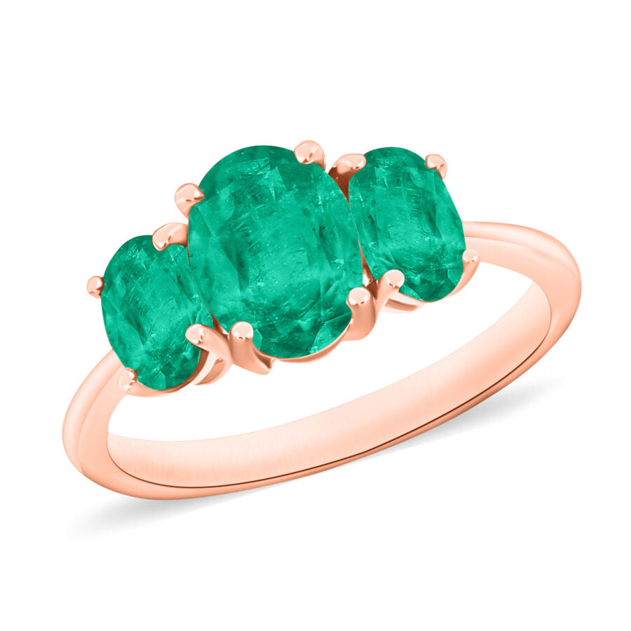 18K Rose Gold   Zambian Emerald  3 Stone Ring 2.40 ct,  Gold Wt. 4 Gms  2.400  Ct. 8007425 0