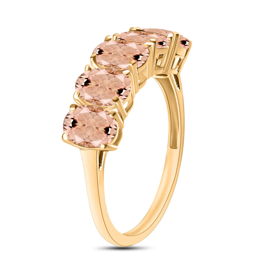 Morganite  5 Stone Ring in Vermeil YG Sterling Silver 2.30 ct,  Silver Wt. 5 Gms  2.020  Ct. 8008156 2