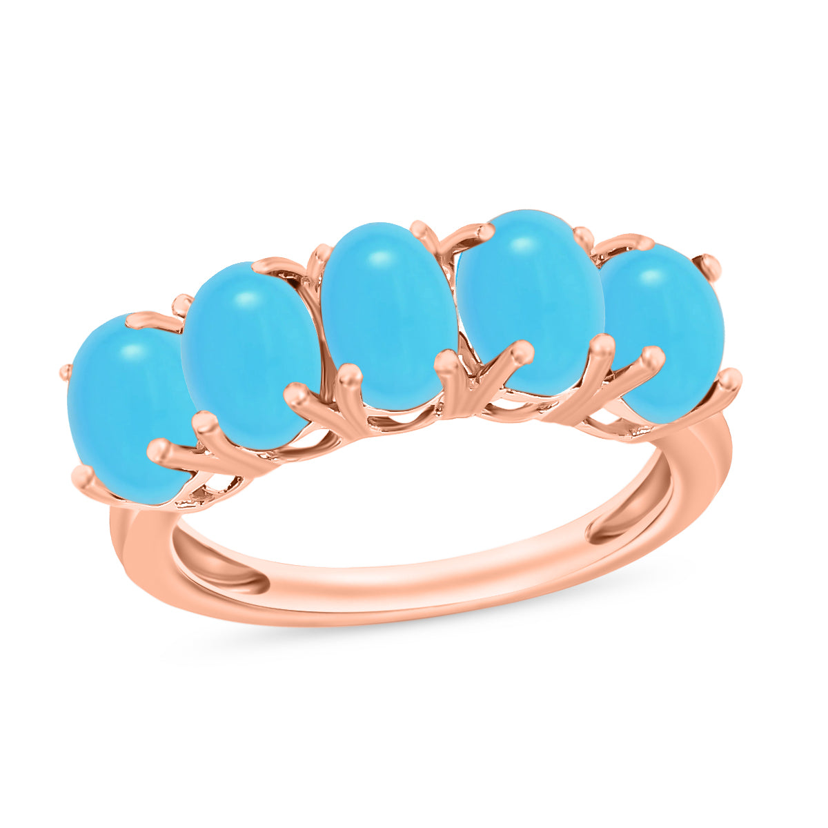 Sleeping Beauty Turquoise 5 Stone Ring in Vermeil Rose Gold Sterling Silver 2.50 Ct V32535691 0