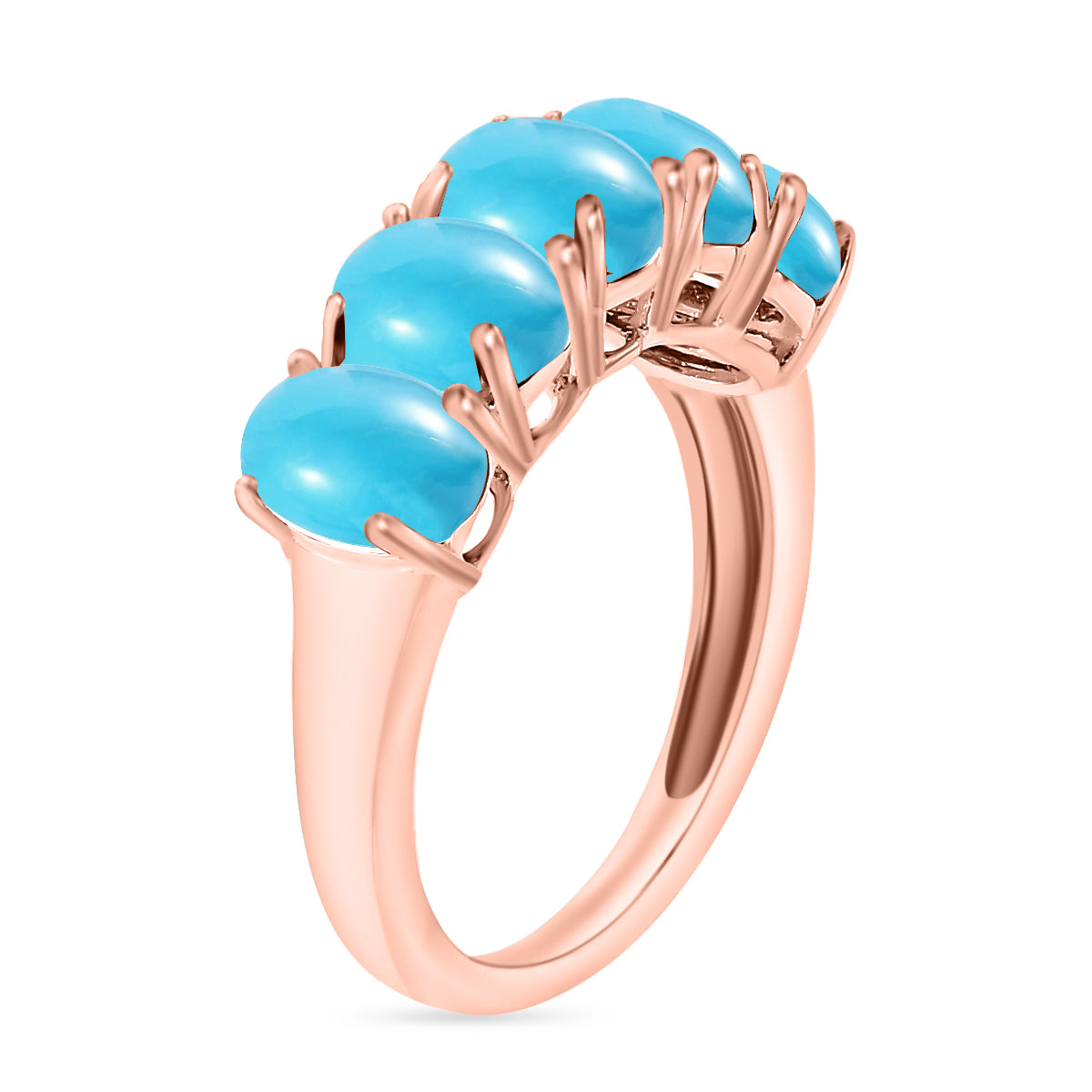 Sleeping Beauty Turquoise 5 Stone Ring in Vermeil Rose Gold Sterling Silver 2.50 Ct V32535691 3