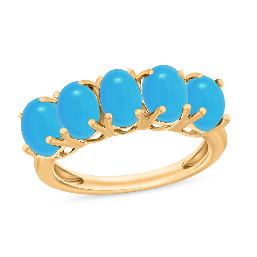 14K Yellow Gold  AAA   Sleeping Beauty Turquoise  5 Stone Ring 2.75 ct,  Gold Wt. 1 Gms  2.750  Ct. 8009210 0
