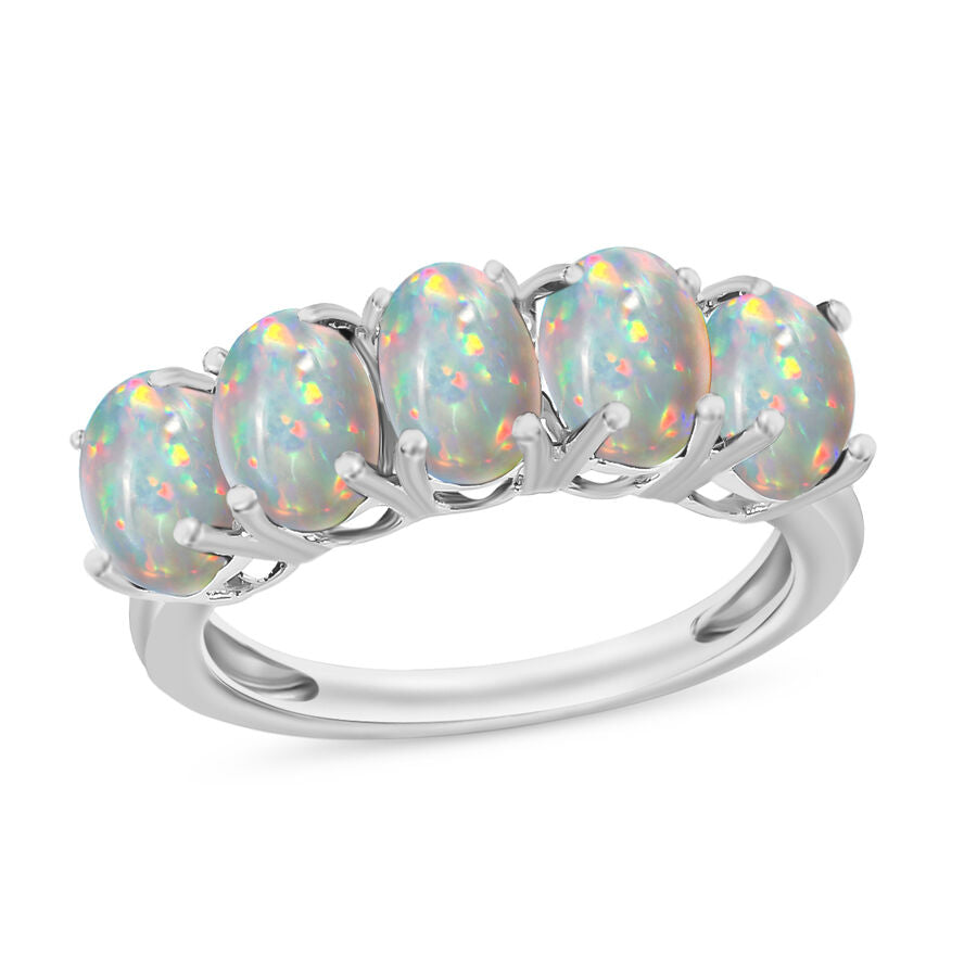 Ethiopian Opal  5 Stone Ring in Platinum Overlay Sterling Silver 1.50 ct  1.500  Ct. 8009312 0