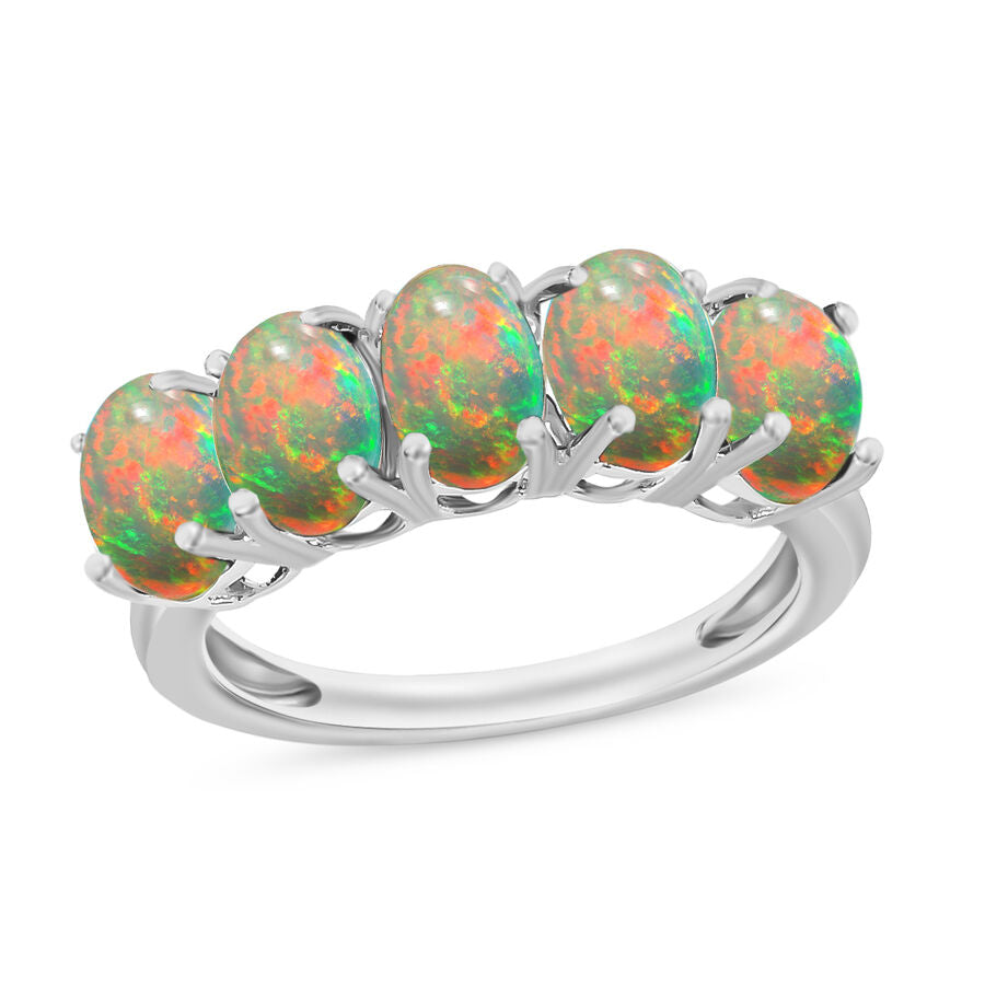 14K W Gold  AAA   Ethiopian Opal  5 Stone Ring 1.50 ct,  Gold Wt. 4 Gms  1.500  Ct. 8009363 0