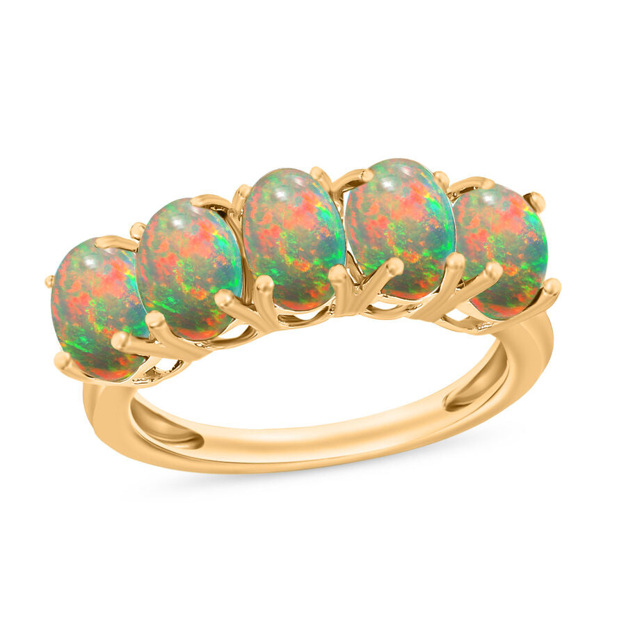 14K Yellow Gold  AAA   Ethiopian Opal  5 Stone Ring 1.50 ct,  Gold Wt. 4 Gms  1.500  Ct. 8009380 0