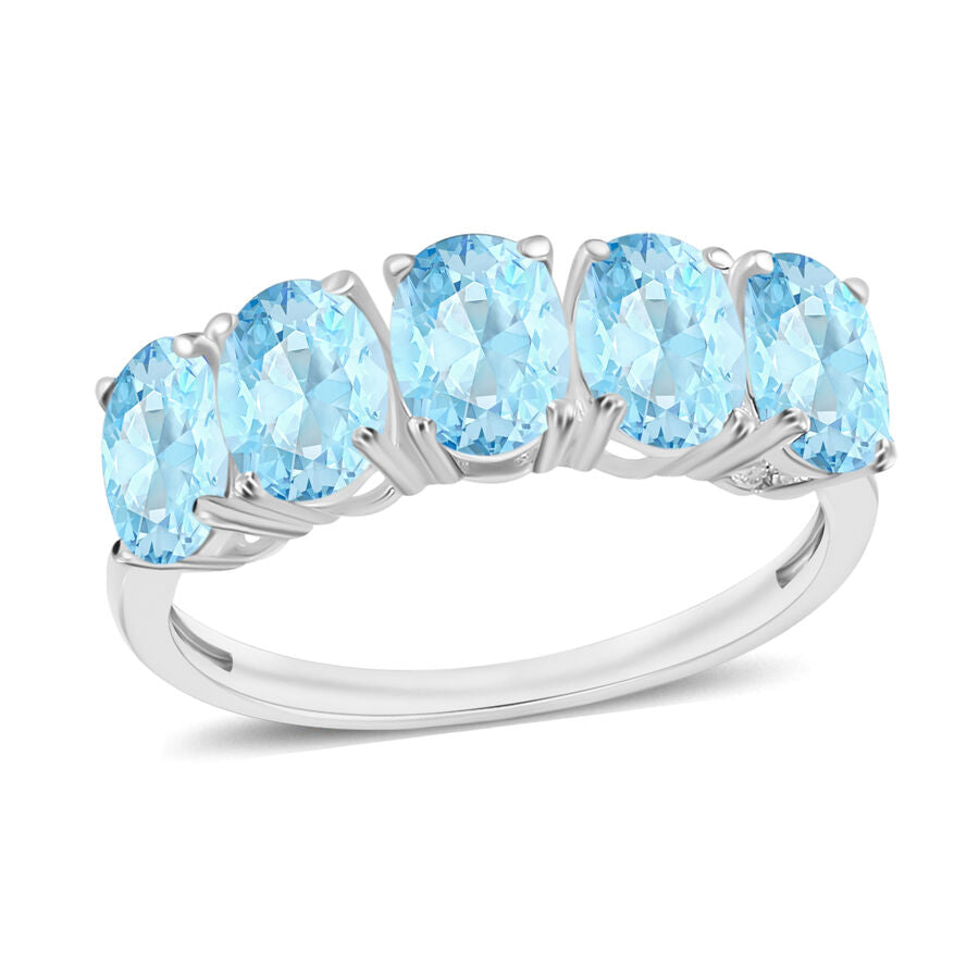 Aquamarine  5 Stone Ring in Platinum Overlay Sterling Silver 2.30 ct  2.370  Ct. 8009482 0