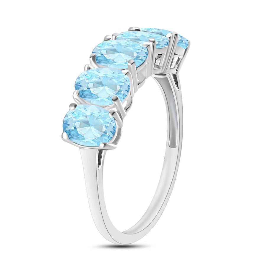 Aquamarine  5 Stone Ring in Platinum Overlay Sterling Silver 2.30 ct  2.370  Ct. 8009482 2