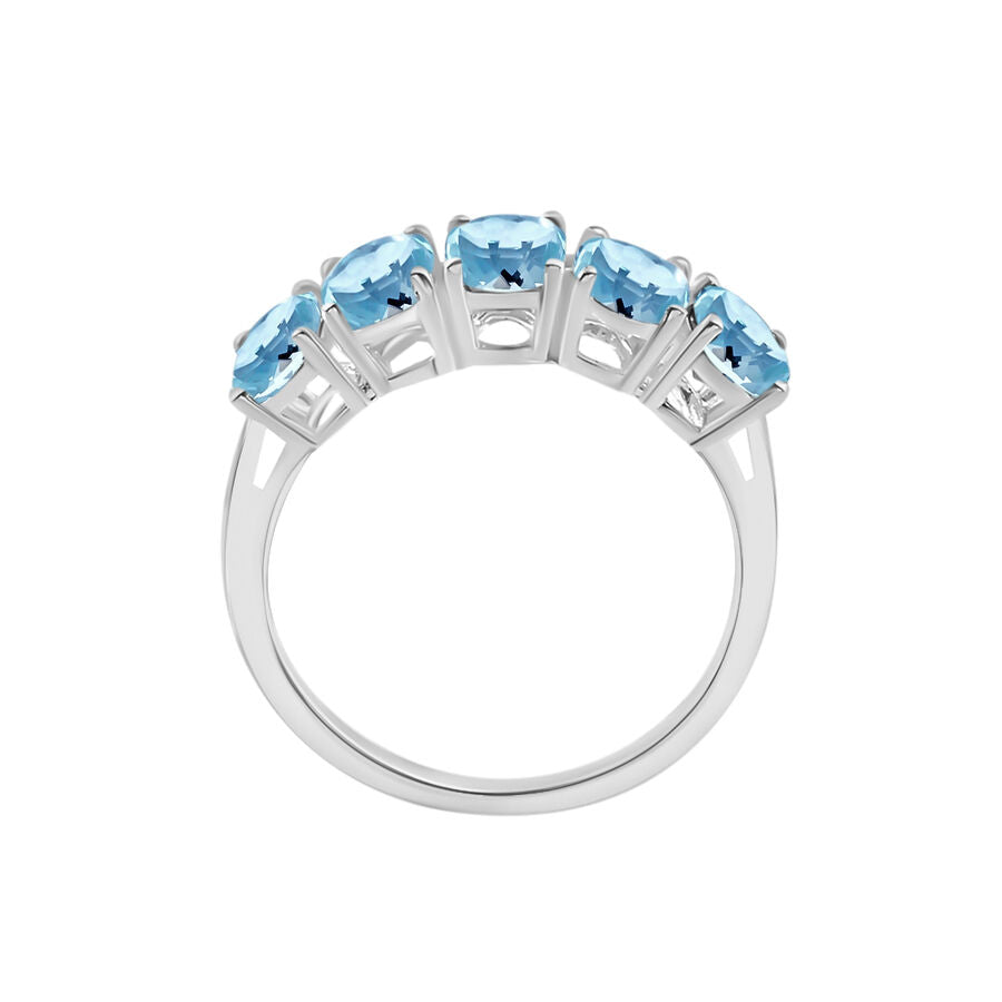 Aquamarine  5 Stone Ring in Platinum Overlay Sterling Silver 2.30 ct  2.370  Ct. 8009482 3