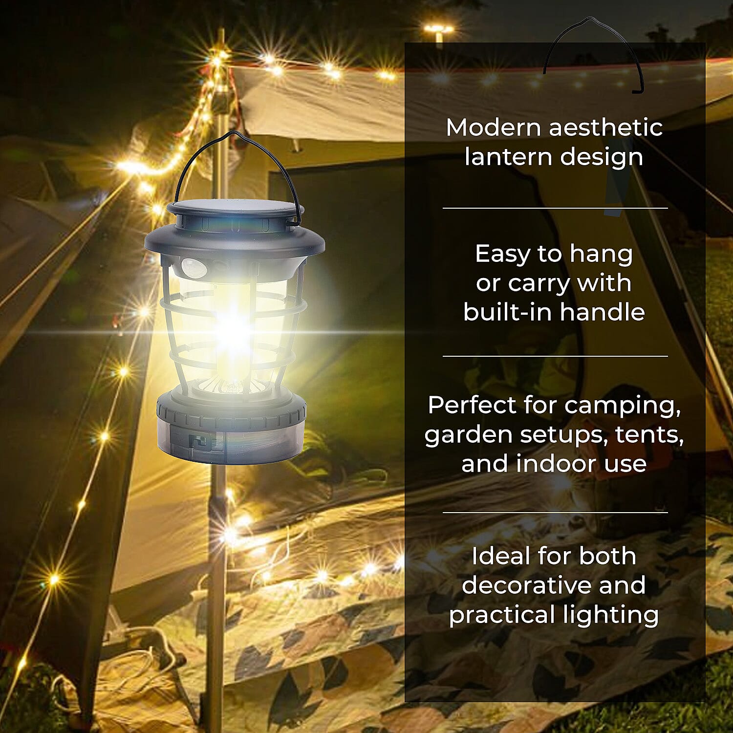 Solar Lantern with Light Modes PLUS Multi Colour String Lights &amp; USB Charging - Black &amp; White - 10 METERS 8016398 4
