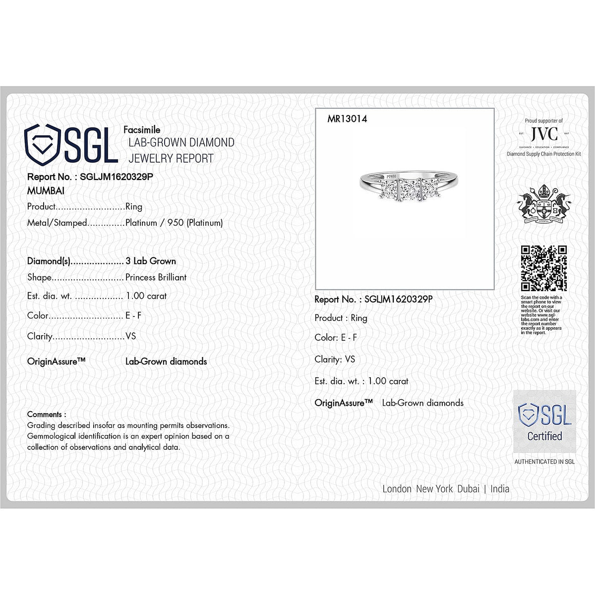 LUXURIANT  1.00 Ct. Lab Grown Diamond SGL Certified Ring in 950 Platinum (VS/E-F) 8016430 6