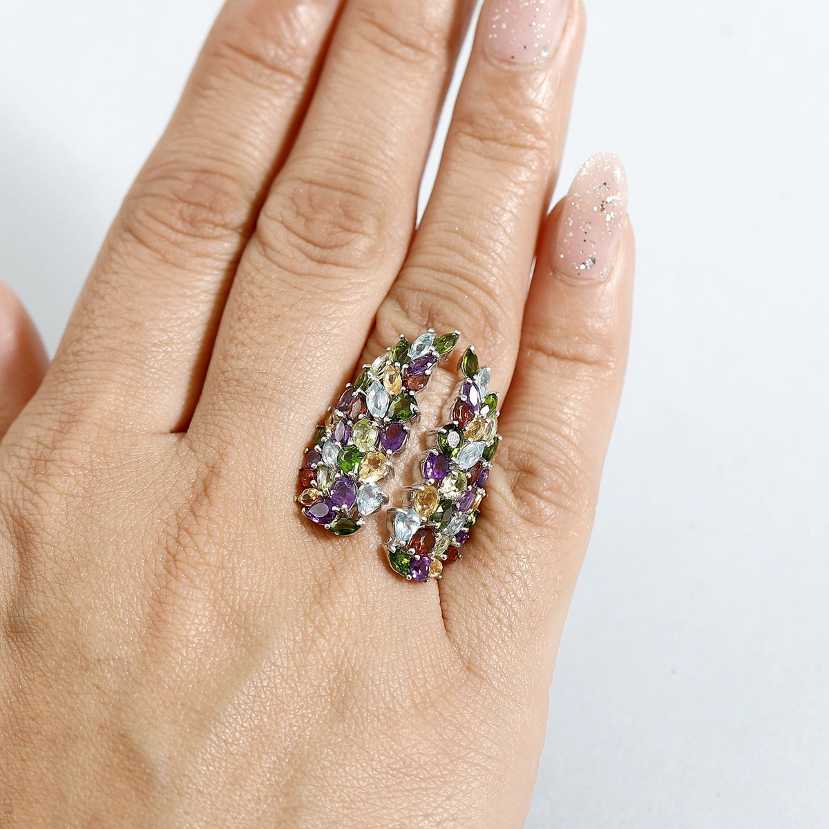 GP Italian Garden - African Amethyst, Citrine &amp; Multi Gemstones Ring in Rhodium Overlay Sterling Silver 6.42 Ct. 8017494 3