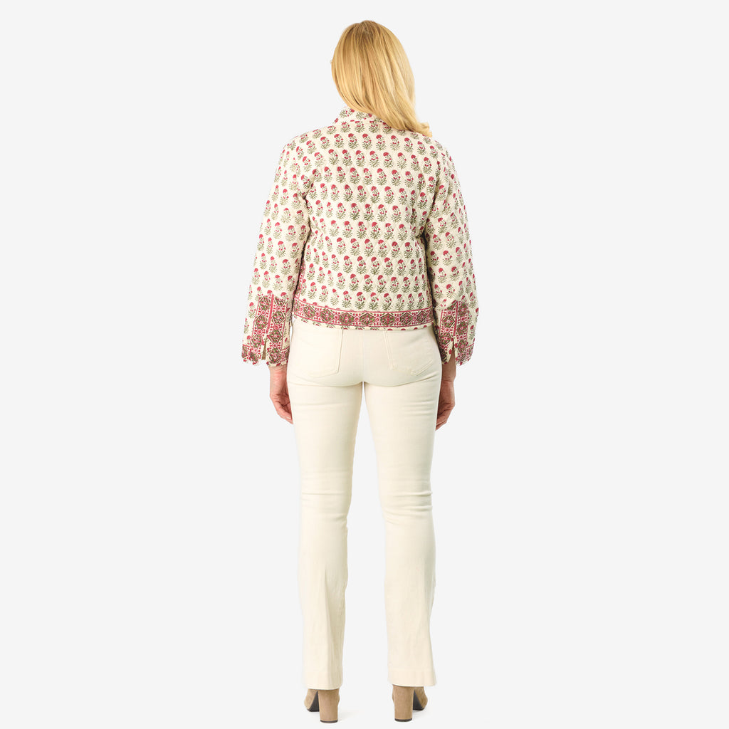 La Marey 100% Cotton Hand-Block Printed Quilted Jacket (Size 12 to 14) - Off White_8018085_4