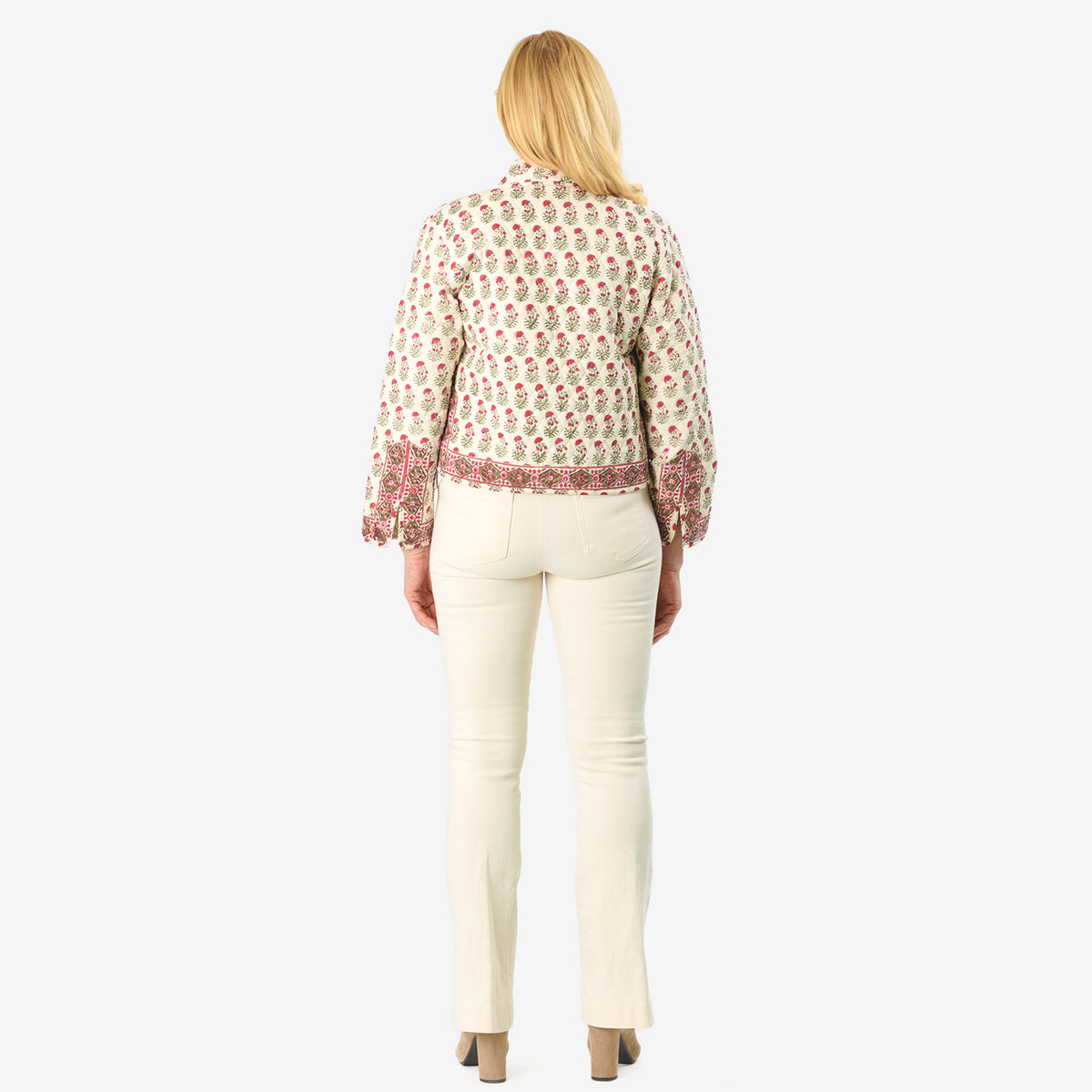 La Marey 100% Cotton Hand-Block Printed Quilted Jacket (Size 12 to 14) - Off White 8018085 5