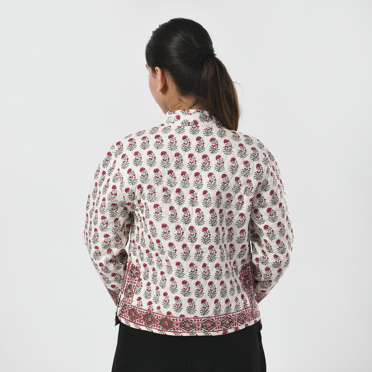 La Marey 100% Cotton Hand-Block Printed Quilted Jacket (Size 12 to 14) - Off White 8018085 6