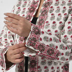 La Marey 100% Cotton Hand-Block Printed Quilted Jacket (Size 12 to 14) - Off White_8018085_6