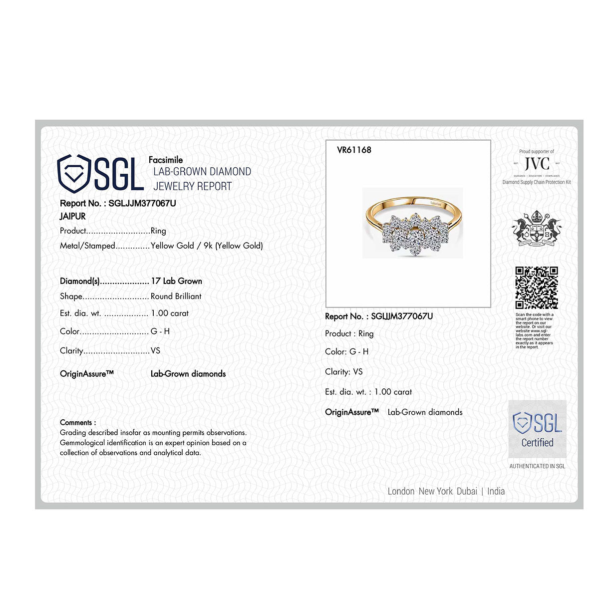 LUXURIANT 9K Yellow Gold SGL Certified Lab Grown Diamond (VS-G/H) Boat Ring 1 Ct. 8018652 7