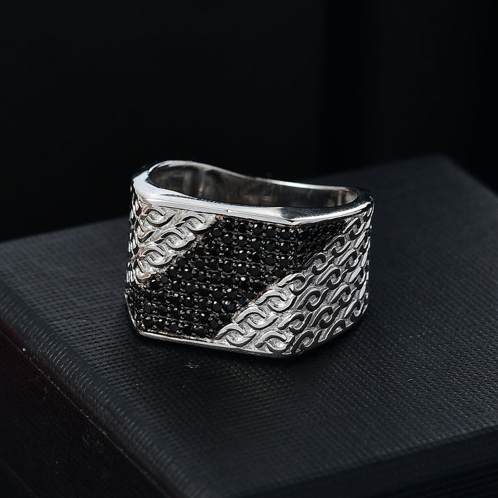 GP Collection - Black Spinel and Blue Sapphire Ring in Rhodium Overlay Sterling Silver 8018940 2