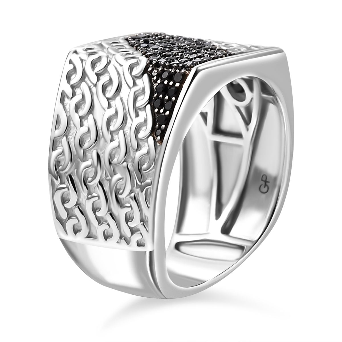 GP Collection - Black Spinel and Blue Sapphire Ring in Rhodium Overlay Sterling Silver 8018940 4