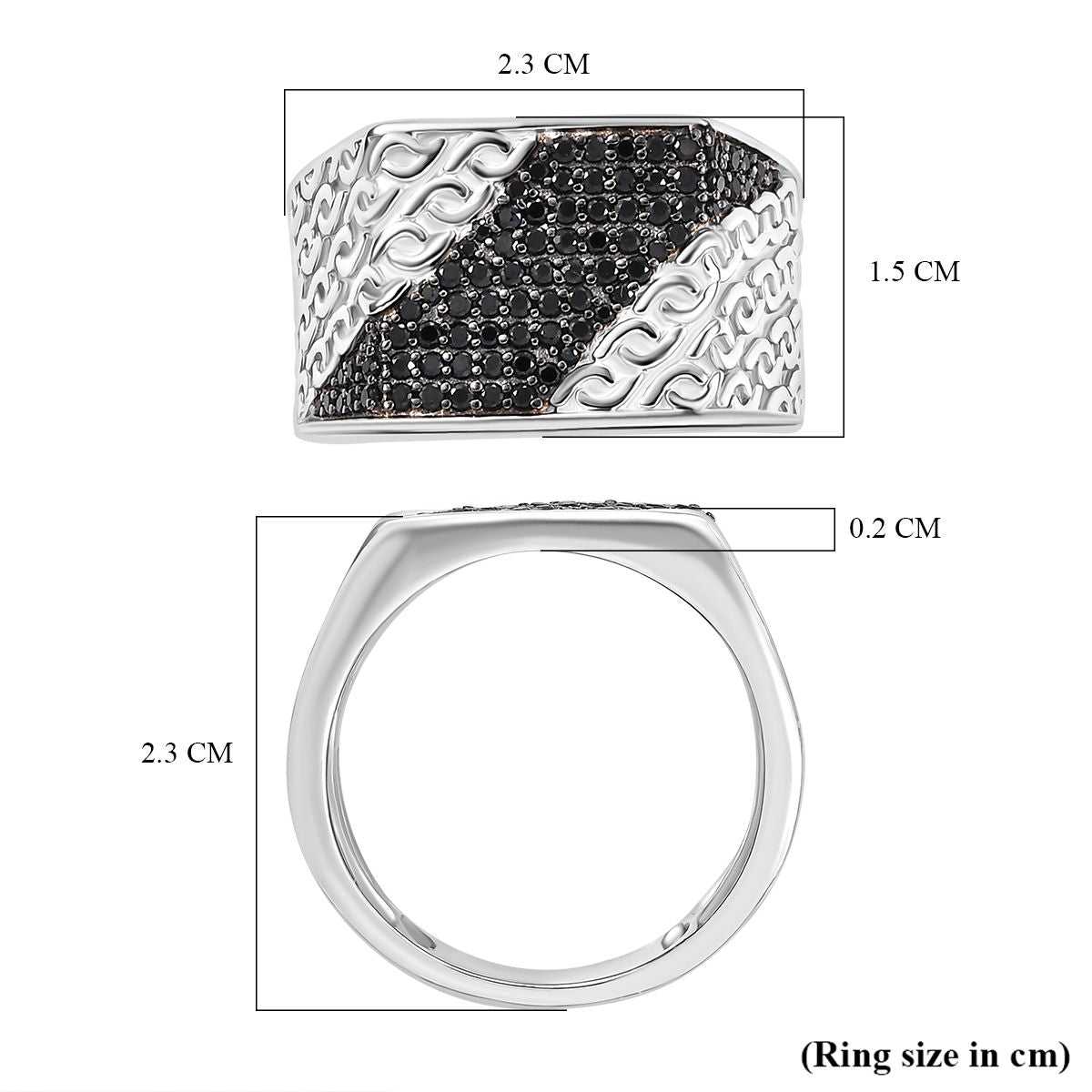 GP Collection - Black Spinel and Blue Sapphire Ring in Rhodium Overlay Sterling Silver 8018940 6
