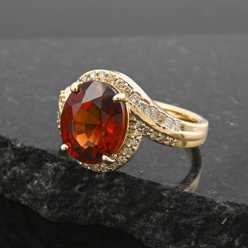Luxoro 10K Yellow Gold AAA Hessonite Garnet, White Diamond I2 Ring, Gold Wt.4.38 Gms  5.250  Ct._8018990_1