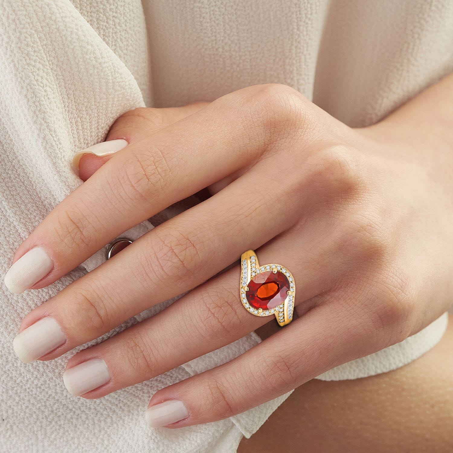 Luxoro 10K Yellow Gold AAA Hessonite Garnet, White Diamond I2 Ring, Gold Wt.4.38 Gms  5.250  Ct. 8018990 2