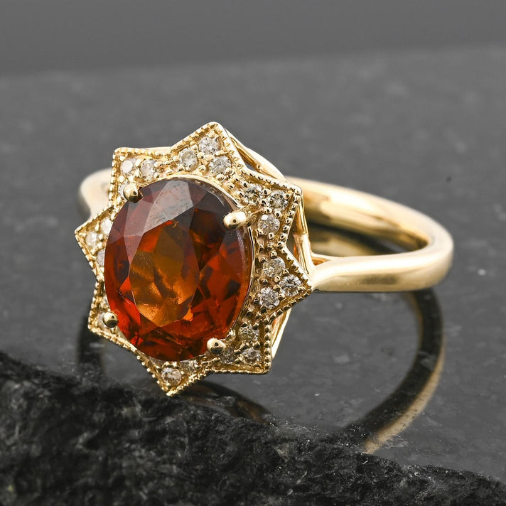 Luxoro  10K Yellow Gold  AAA   Honey Garnet ,  White Diamond  I2 Ring 4.00 pc,  Gold Wt. 3.6 Gms  4.000  Ct. 8019007 2